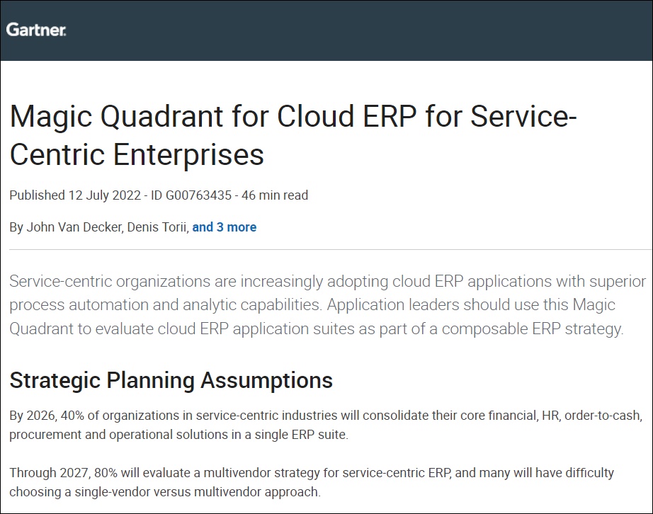 gartner magic quadrant 2022 erp